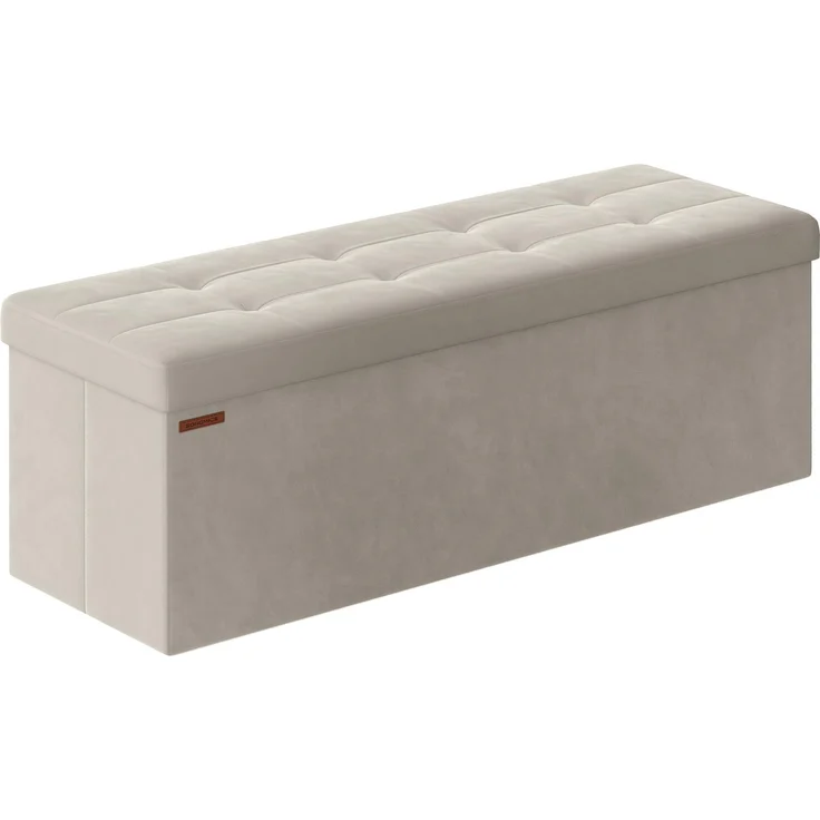 SONGMICS Sitzhocker mit Stauraum, klappbare Sitzbank, 38 x 110 x 38 cm Fußbank, Aufbewahrungsbox, bis 300 kg belastbar, für Wohnzimmer Schlafzimmer Flur, cremeweiß LSF277W01