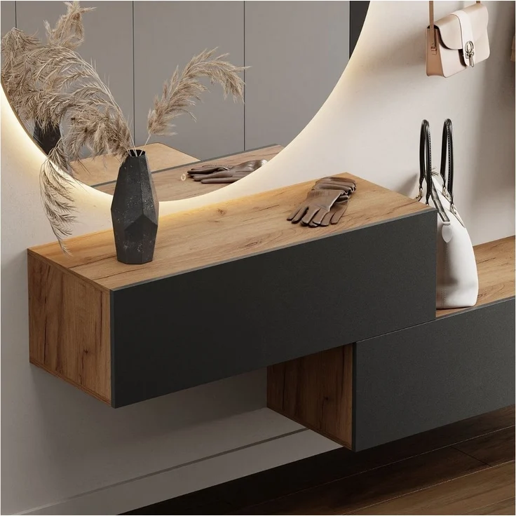 Planetmöbel Garderoben-Set 2x Hängeschrank WEST 100 cm gold eiche / anthrazit, (Garderobenschrank, Wandgarderobe hängend oder stehend), in verschiedenen Farben – Bild 2