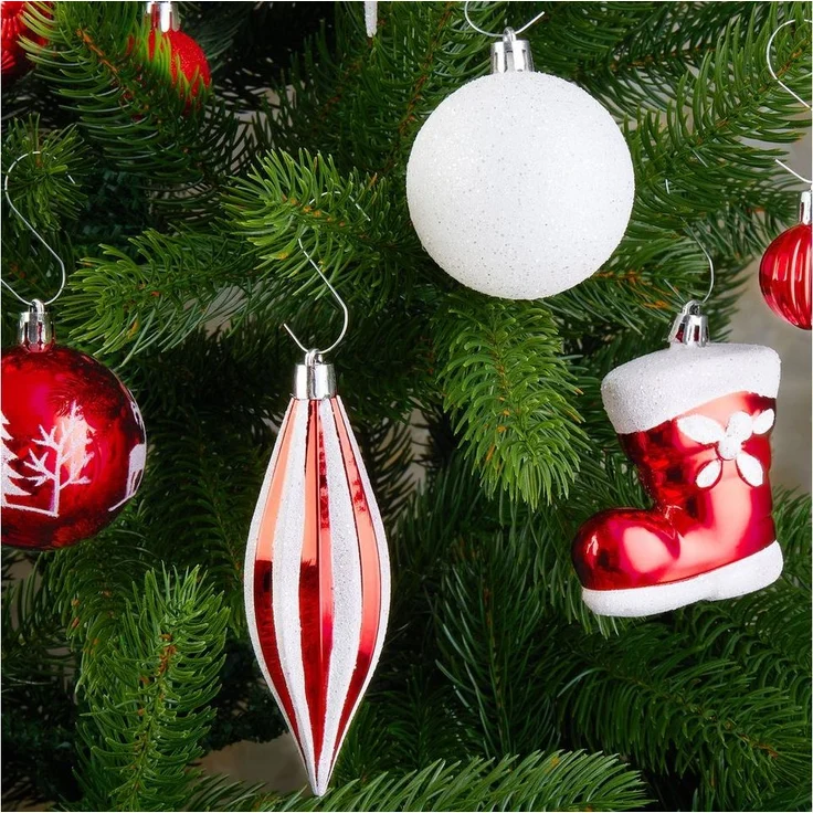 BRUBAKER Weihnachtsbaumkugel XXL Weihnachtskugel Set - Premium Christbaumschmuck (128 St), Baumschmuck mit Glitzer Kugeln, Figur Anhängern und Baumspitze Stern – Bild 2
