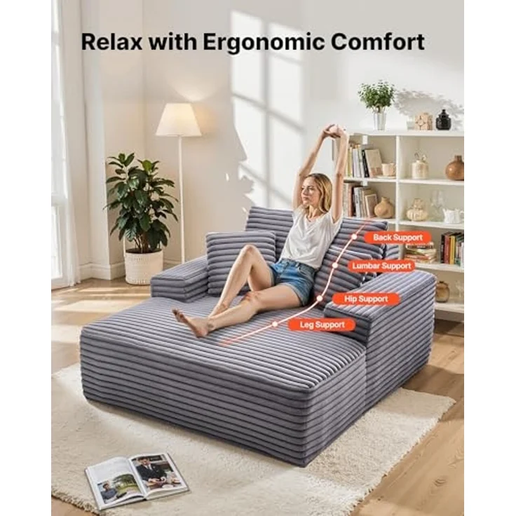 VEVOR Chaiselongue Relaxliege 124 cm, gepolstertes Schlafsofa mit Dekokissen & Armlehnen, Schlafcouch mit tiefer Sitzfläche für Wohnzimmer Schlafzimmer, Loungesessel aus hochelastischem Schwamm – Bild 4