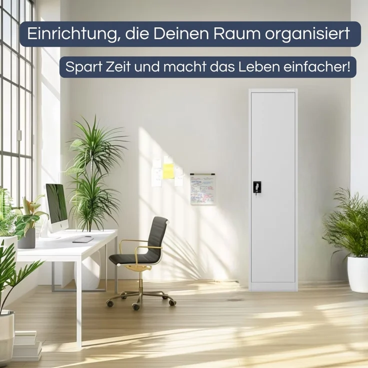 Aktenschrank abschließbar KADO - 5 Ebenen verstellbar, Flügeltüren | Metallschrank Werkstatt Mehrzweckschrank Büroschrank aus Stahl Werkzeugschrank, 185 x 45 x 60 cm Grau – Bild 3