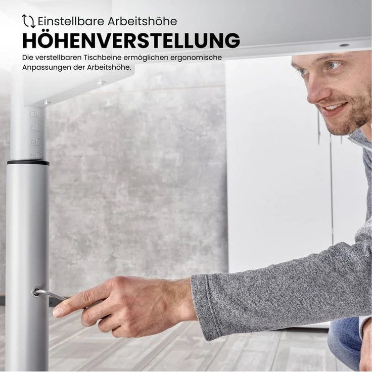 bümö Schreibtisch Serie-Y höhenverstellbar, Rechteck: 180 x 80 cm - Dekor: Grau - Gestell: Graphit – Bild 2