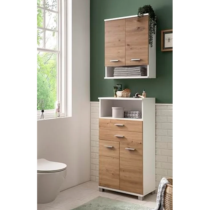 Schildmeyer Hochschrank Palermo, Holzwerkstoff, Mattweiß/Artisan Eiche Dekor, 59,8 x 23,6 x 180,9 cm (B/T/H) – Bild 5