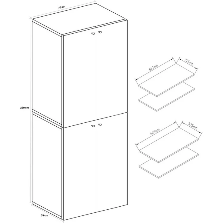 VCM Büroschrank Ulas 919110 Weiß H. 220 x B. 70 x T. 40cm – Bild 2