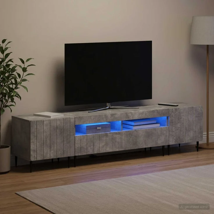 vidaXL 3-teiliges LED TV Regal ZWOLLE Betongrau Holzwerkstoff 3416517 – Bild 3
