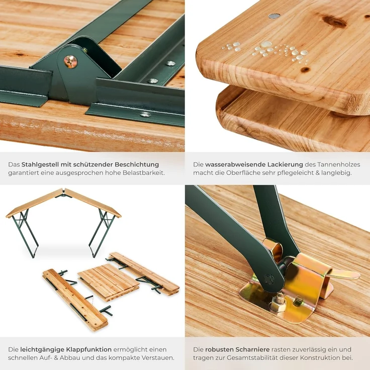 tectake® Bierzeltgarnitur mit Lehne, Biertisch Klapptisch mit 2X Sitzbank mit Lehne, Gartenmöbel Set, Camping Zubehör, Klapptisch Esstisch, Camping Tisch faltbar, Balkontisch, Campingtisch klappbar – Bild 3