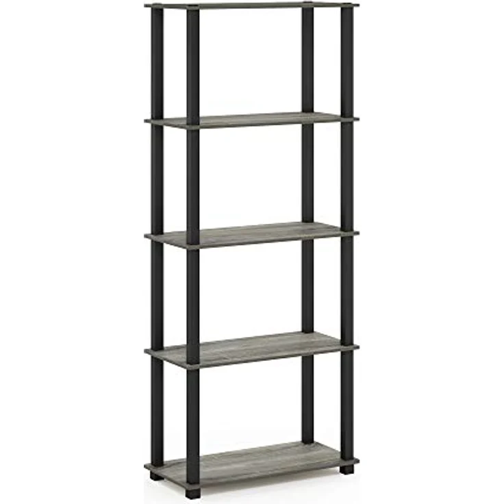 Furinno 5-Ebenen Mehrzweck-Regal mit quadratischen Rohren, holz, Französische Eiche Grau/Schwarz, 29. 46x59. 94x145. 8 cm – Bild 5