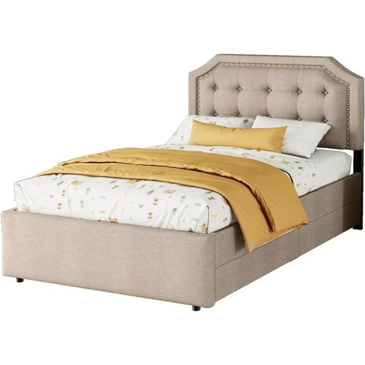 Flieks Polsterbett, Einzelbett 90x200 cm mit 2 Schubladen und höhenstellbarem Kopfteil – Bild 4