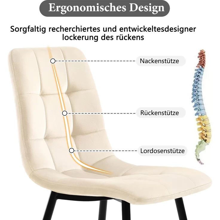 Esszimmer-Set 5-teilig Rechteck Tisch 117cm×68cm,4 beige Samtstühle Metallbeine moderner Küchentisch – Bild 2