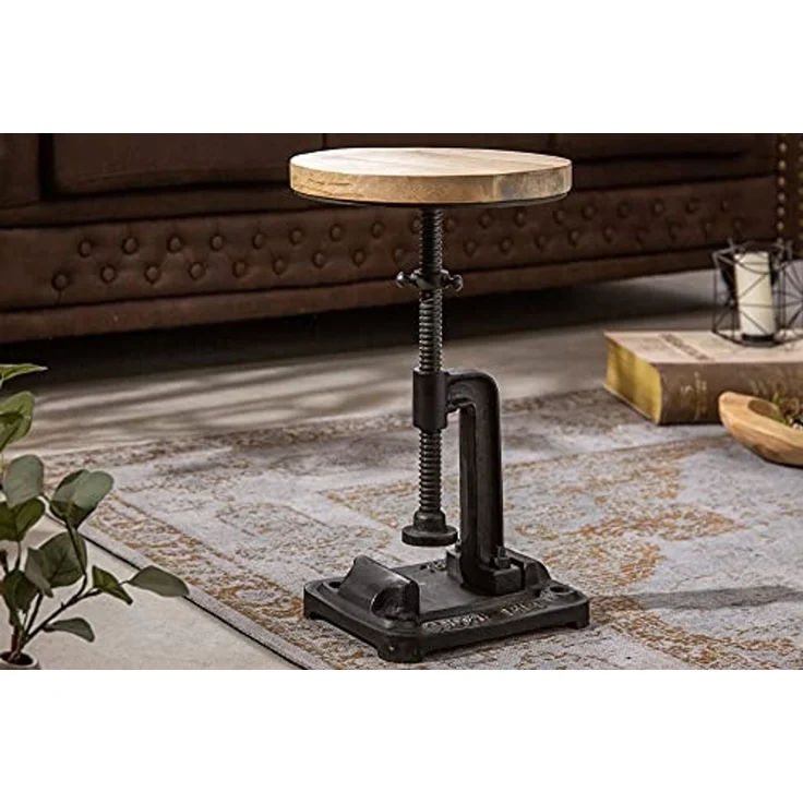 riess-ambiente Beistelltisch ENGINEER Ø30cm natur / schwarz (Einzelartikel, 1-St), Wohnzimmer · Massivholz · Eisen · rund · höhenverstellbar · Industrial – Bild 4