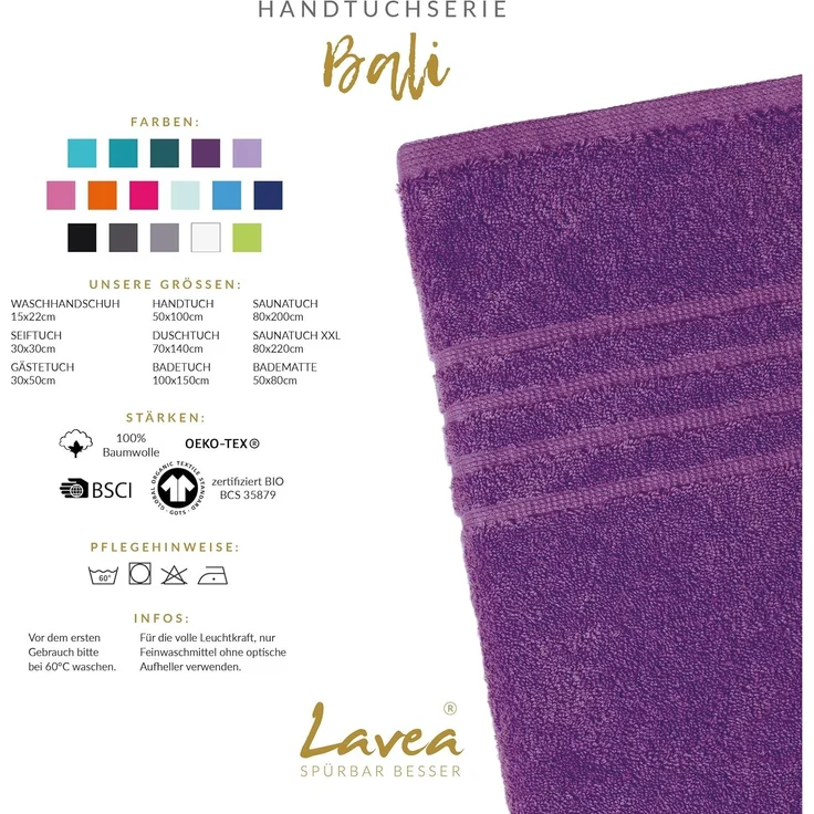 Lavea Waschhandschuh Bali, 16x22cm aus 100% Bio-Baumwolle, einzigartig weiche Waschhandschuhe mit Aufhänger (Set, 2-St), hochwertige und nachhaltige Premium Waschlappen - schonende Reinigung – Bild 4