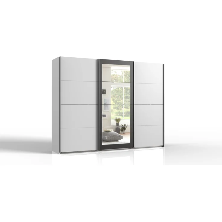 Schwebetürenschrank >Minden< in WEISS + RAW STEEL - 270x208x65cm (BxHxT) – Bild 2