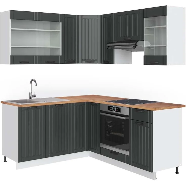 Eckküche Fame-Line Anthrazit Landhaus/Weiß 190 x 60 cm , AP Eiche Vicco – Bild 1