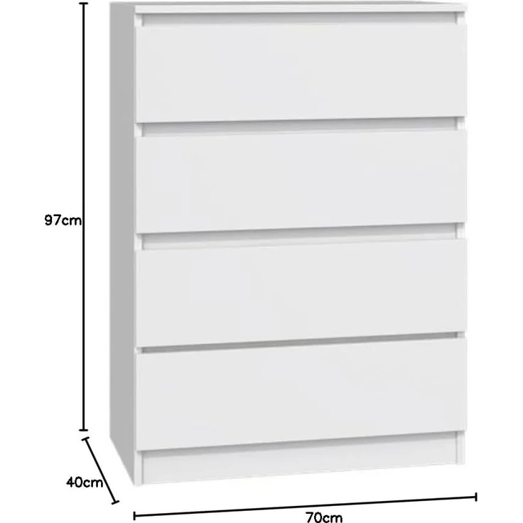 Home Collective Kommode weiß Schubladen, Schlafzimmer Flur kleiner Nachttisch, Schrank, Sideboard, Highboard, Breite 70 cm Höhe 97cm mit vier Schubladen – Bild 3
