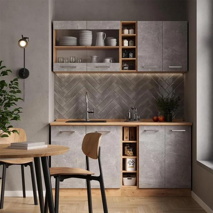 Küchenschrank für Dachschrägen R-Line Goldkraft Eiche 80 cm mit 4 Fächern Vicco – Bild 2