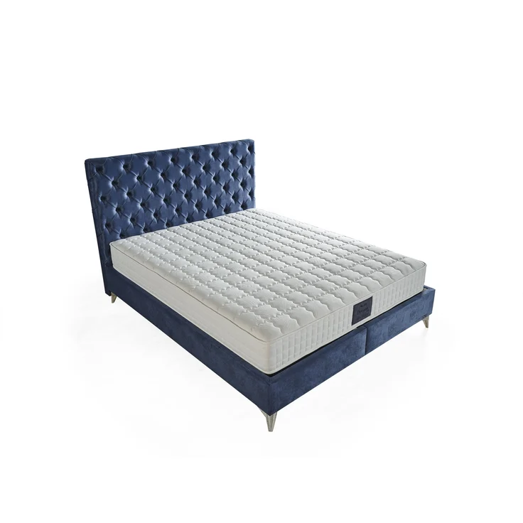 Schlafzimmer-Set "Lona" – Bett mit Bettkasten und Matratze , Nachttisch, Hocker-Blau – Bild 3