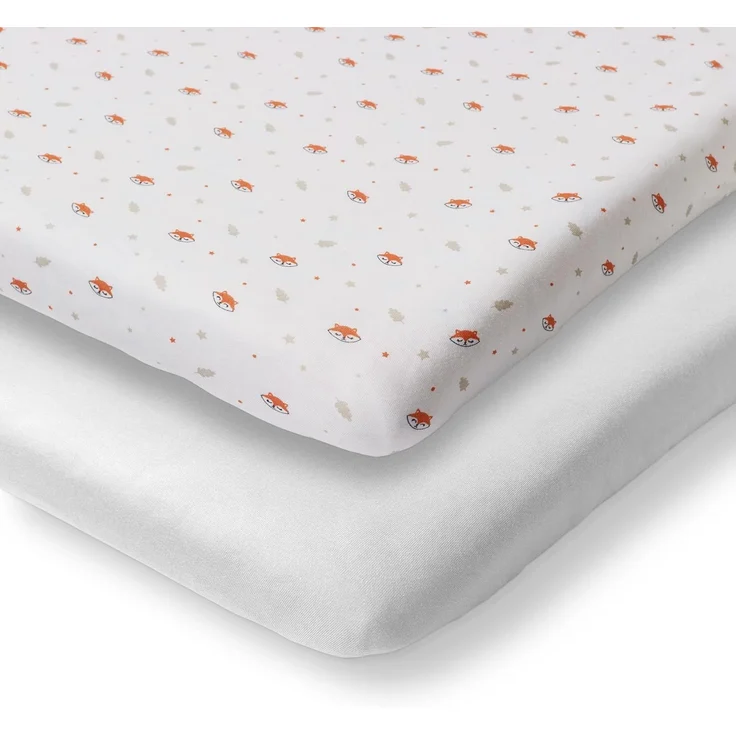 Koru Kids Spannbettlaken Motiv Fuchs, passend zu Kinderbettwäsche Fuchs, 100% Baumwolle, Gummizug: Rundum-Gummizug, (2 Stück), Liebevolles Design mit kleinen Füchsen und Sternchen – Bild 1