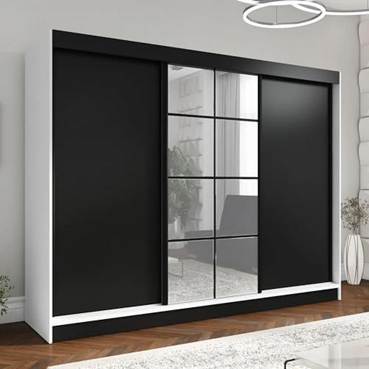 A&J MöbelLand GmbH Schwebetürenschrank ORAVELLE 3-türiger Kleiderschrank mit Spiegel, 4 Schubladen (Kostenlose Lieferung – nur für kurze Zeit! TOP ANGEBOT! Geräumiger Schrank mit einer Breite von 200 cm und Spiegel, ideal zur Aufbewahrung von Kleidung ... – Bild 3