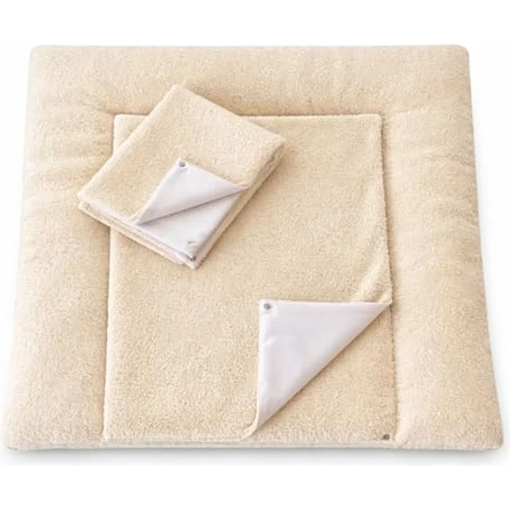 Wickelauflage Set 3-teilig – Wickelunterlage aus Waffelstoff mit Druckknöpfen – Baby Wickelauflage mit 2 Frottee Overlays – Wickeltischauflage – 75x70 cm (Breite x Tiefe), Hellbeige – Bild 5