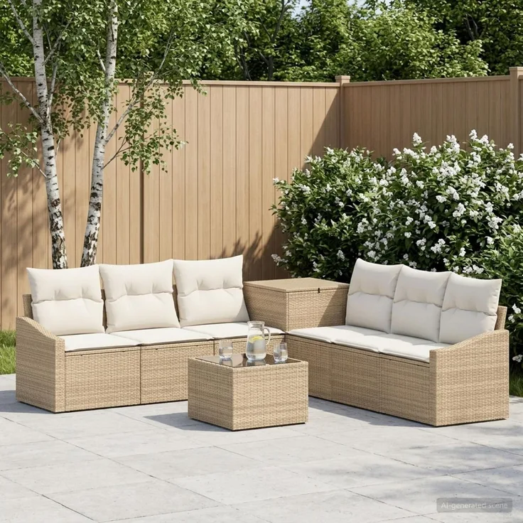 vidaXL Sofa Set 8 stk. Beige und Cremeweiß Polyrattan und Stahl 3448230