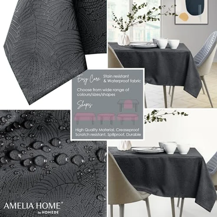 AmeliaHome Tischdecke rund 140x140 cm Tischtuch Tafeldecke Fleckschutz Gaia | Lotuseffekt Abwaschbar Wasserabweisend Ornament anthrazit – Bild 2