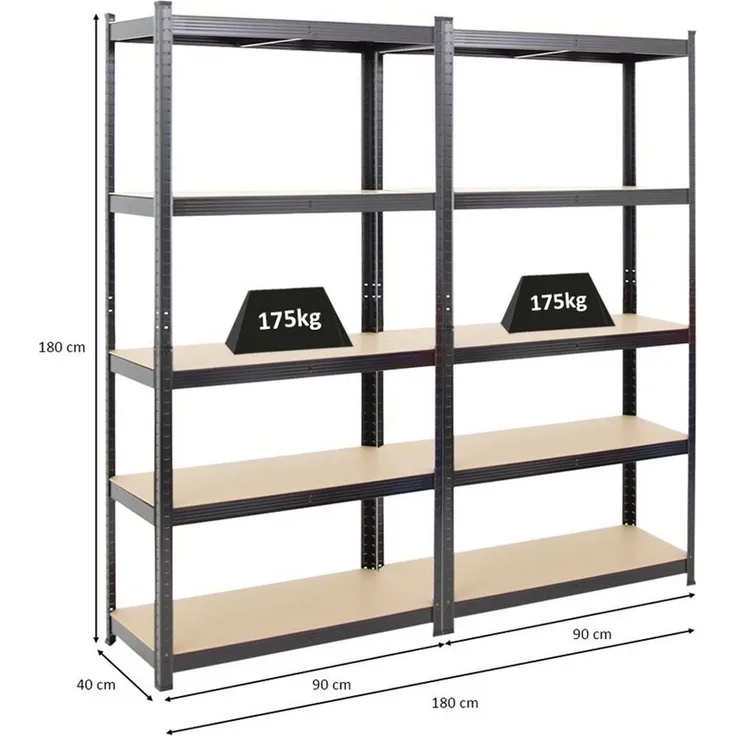 PROREGAL® Schwerlastregal MegaDeal Steckregal Kellerregal GORILLA mit 5 Fachböden Fachlast 175kg, Garagenregal Werkstattregal Lagerregal Lastenregal 875kg Gesamtlast