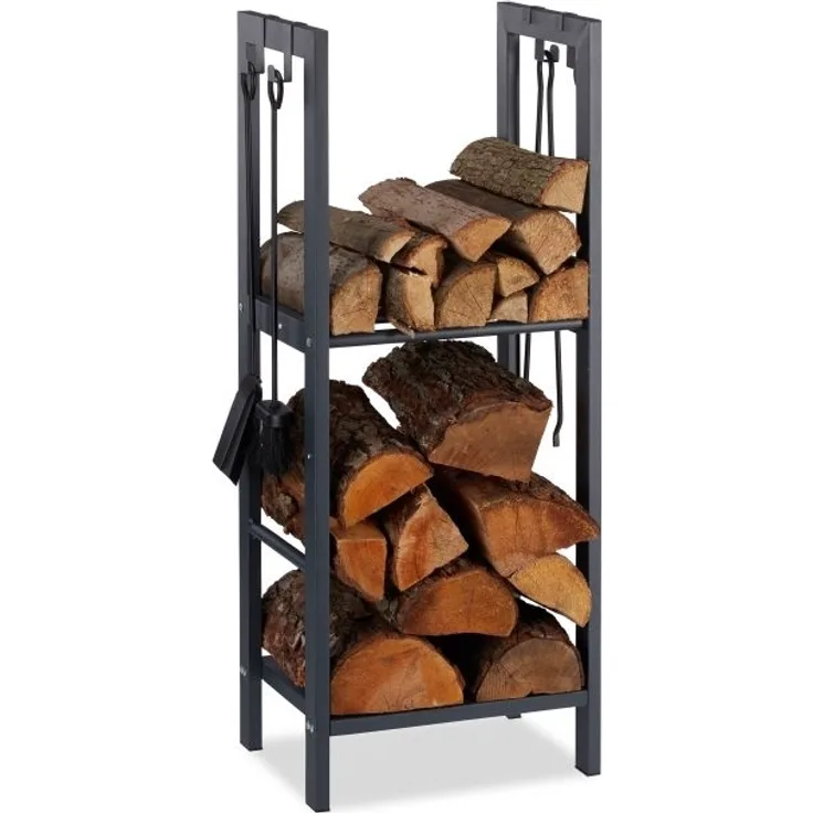 Kaminholzregal mit 2 Ablagen