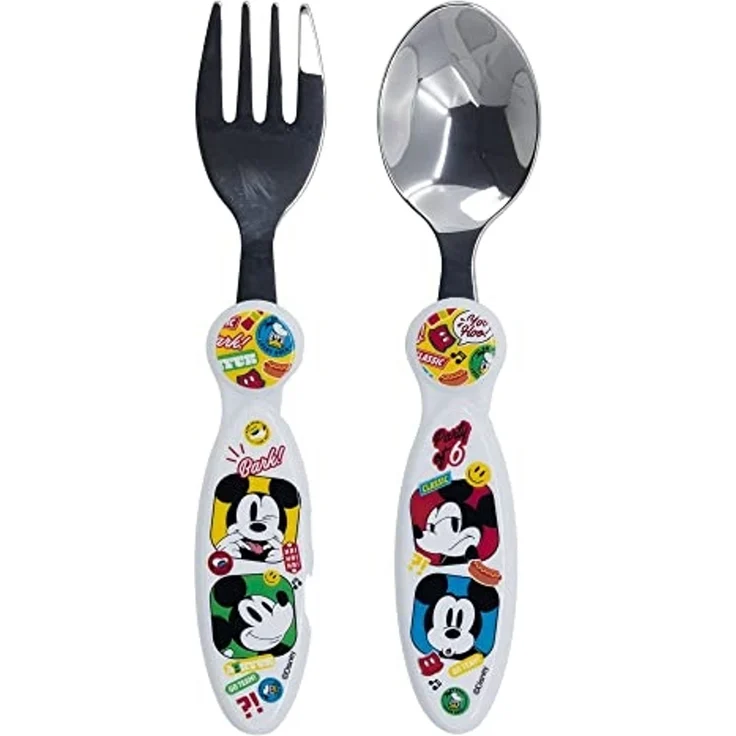 Disney Mickey Mouse Kinderbesteck Kinder Besteck-Set Mickey Mouse Micky Maus 2-teilig Gabel, Löffel (2-tlg) – Bild 1