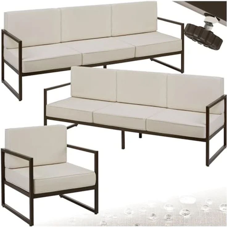 tectake® Gartenlounge Outdoor, 2X Sofa 3 Sitzer 1x Gartensessel, Relaxsessel Garten, Gartenbank, Gartenmöbel, Balkonmöbel, Terrassenmöbel, Wintergarten, Sitzecke Outdoor, Gartenlounge - 7 Sitzplätze – Bild 2