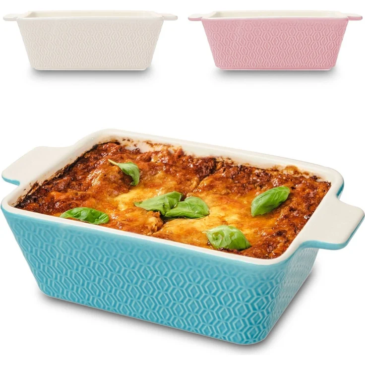 Praknu Auflaufform Auflaufform aus Keramik für 2 Personen - Für Lasagne, Tiramisu, Porzellan - Keramik, (1-St), Für 2 Personen Lasagne, Tiramisu & Auflauf - Hoher Rand - Eckig – Bild 1