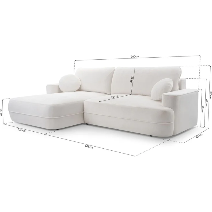Selsey 'Fuerro' Ecksofa mit Schlaffunktion, Bettkasten, Ottomane links,Strukturstoff wasserabweisend, Hellblau – Bild 4