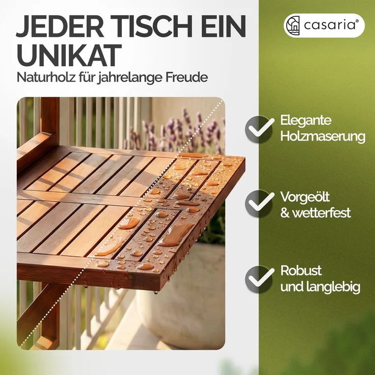 Casaria Balkontisch Balkonhängetisch Balkon Tisch klappbar Akazie Holz – Bild 6