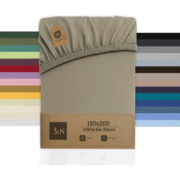 Jersey Spannbettlaken braun (taupe) 120x200 cm Höhe bis 35cm