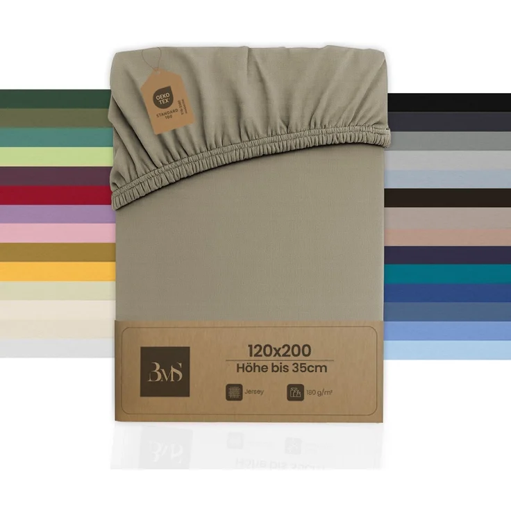 Jersey Spannbettlaken braun (taupe) 120x200 cm Höhe bis 35cm – Bild 1