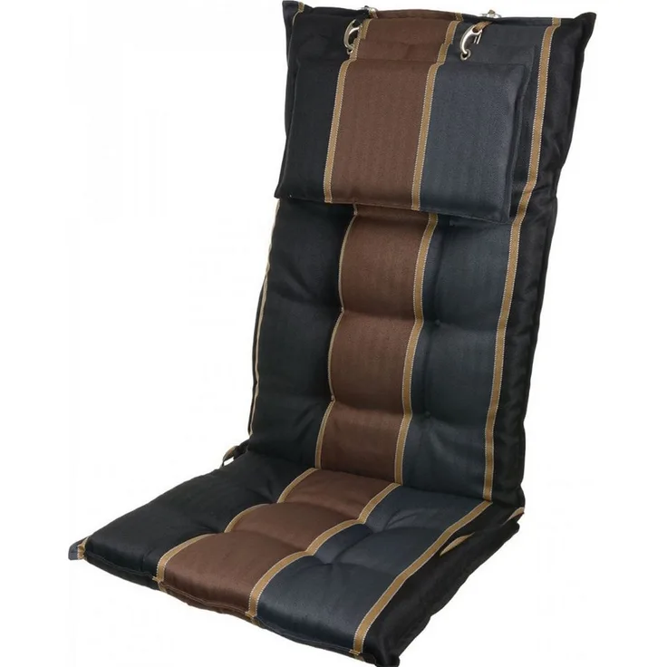 Sun Garden Hochlehnerauflage Hochlehner Monte 20536-800 schwarz-grau-braun 120x50x8 cm Sun Garden, (1 St), Halteband verstellbar mit Bindebändern
