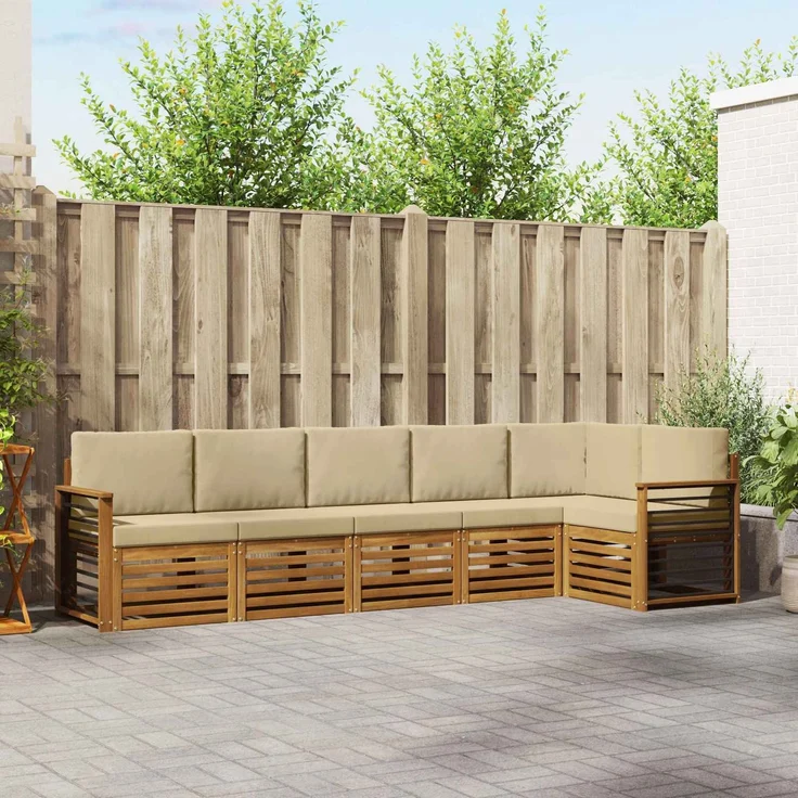 vidaXL Outdoor-Sofagarnitur 6 stk. 6-Sitzer Natur und Beige 3374903 – Bild 1
