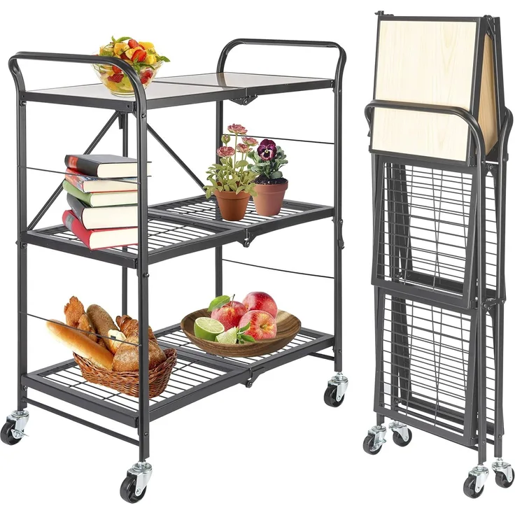 ONVAYA® Küchenwagen James klappbar | Servierwagen auf Rollen | Etagenwagen | Beistellwagen für Küche und Wohnzimmer | Grau