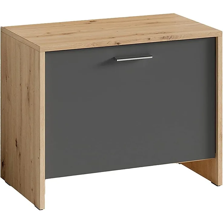 byLIVING Sitzbank BEN / Schuhschrank in Artisan Eiche-Optik hellbraun / Front anthrazit / kleine Flur-Kommode mit Klappe und Einlegeboden / B 60, H 48, T 35 cm