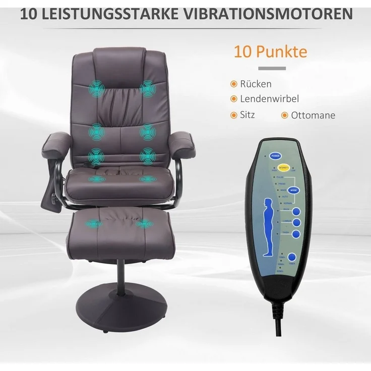 HOMCOM Massagesessel Fernsehsessel, Hocker, aus Kunstleder, Kann sitzen, um 360° drehen (Massagestuhl, 2-St, Relaxliege), für Wohnbereich, Braun – Bild 3