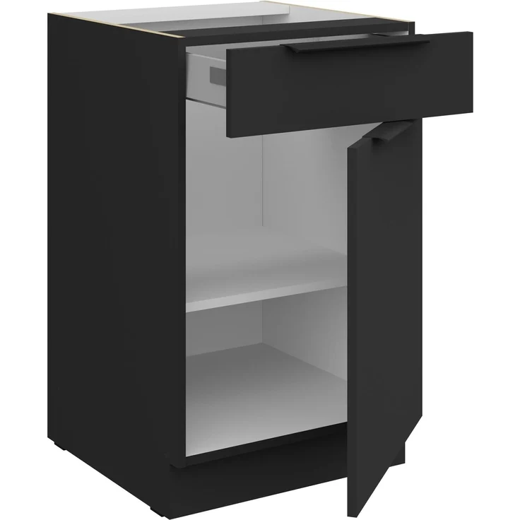 Küchen Unterschrank 50 cm Küche ARIA Schwarz ultra matt + Schwarz matt, hochwertige Fronten mit Anti Fingerprint Beschichtung Küchenzeile Küchenblock – Bild 3