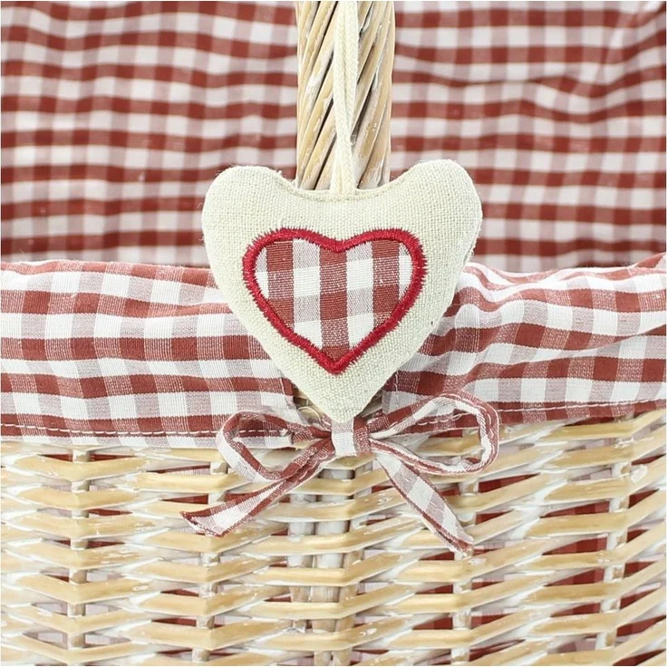 Einkaufskorb "Karo" Korb Picknickkorb Landhaus Weide Füllkorb rot kariert Herz – Bild 3