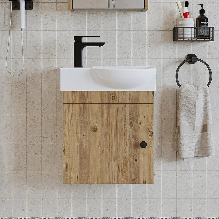 Roomart Badmöbel-Set PUNTO SET, 3-teilig – Soft-Close, Waschbecken & Seitenschrank, (Komplett-Set, Badmöbelset Unterschrank mit Waschbecken Badezimmer Möbel Gäste WC), Soft-Close, Seitenschrank, Spiegelschrank, Waschbecken – Bild 2