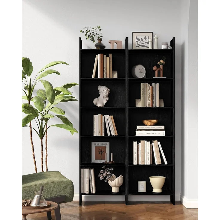 Bücherregal, Regal, Standregal, Büroregal, mit 6 Fächern, offen, für Wohnzimmer, Arbeitszimmer, Büro, als Raumteiler, 24 x 48 x 170 cm, Schwarz – Bild 6