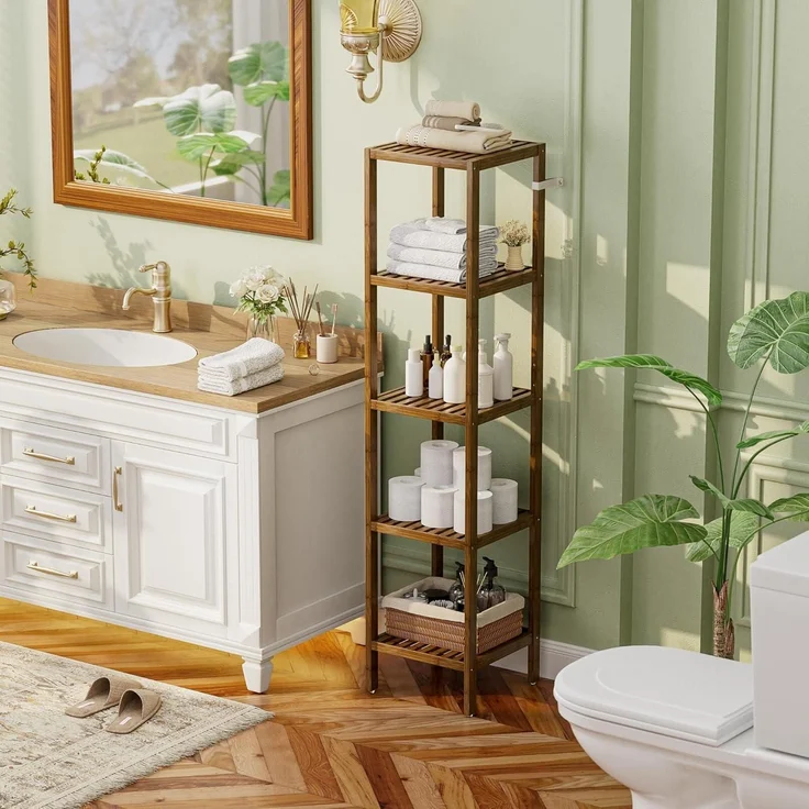 Badezimmer Aufbewahrungsregal Bambusregal 5 5 Ablagefächer Walnuss – Bild 2