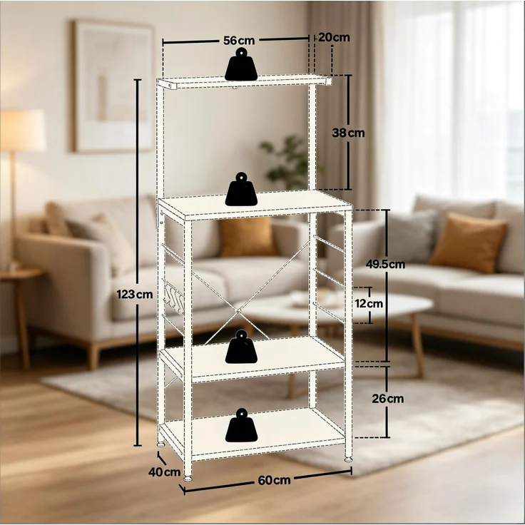 DESVIAE Regal mit 4 Ablagen und Seitenhaken 40x123x60 cm Holzwerkstoff Stahl Lichteiche Schwarz – Bild 8