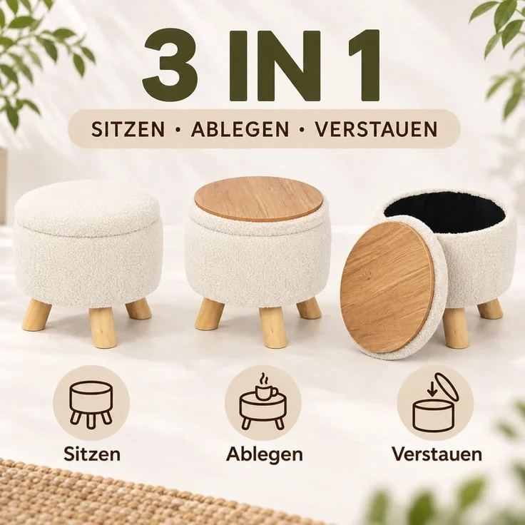 Relaxdays Hocker mit Stauraum Teddystoff – Bild 5