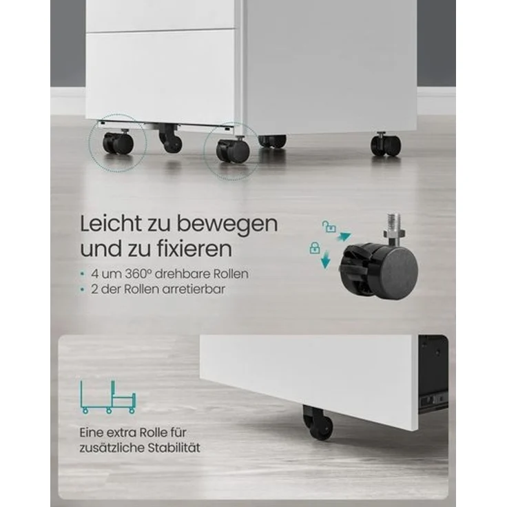 Songmics Rollcontainer abschließbar mit 4 Schubladen, Stahl wolkenweiß, 45,1 x 39 x 69,3 cm – Bild 4