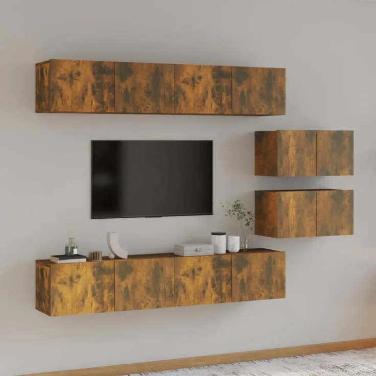 6-tlg. TV-Schrank-Set Räuchereiche Holzwerkstoff [3114603]