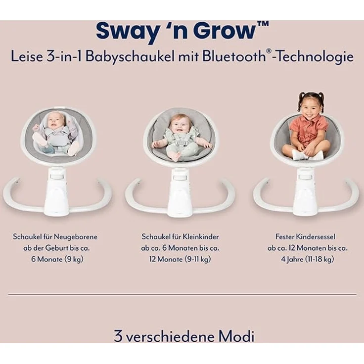 Graco Sway ’n Grow™ elektrische Babyschaukel und Sesssel, 3in1, ab Geburt bis ca. 4 Jahre (18 kg), sanft und leise, 3-fach verstellbarer Sitz, Heather – Bild 4