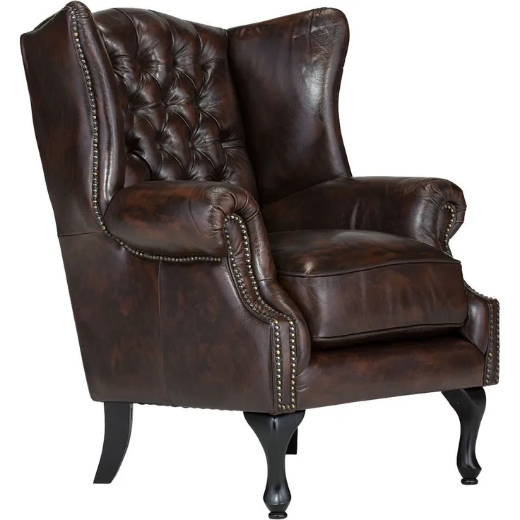 Chesterfield Ohrensessel Echtleder braun antik Woodkings Pittsfield Ledersessel Lesesessel Herrensessel Loungesessel 80x104x75 cm